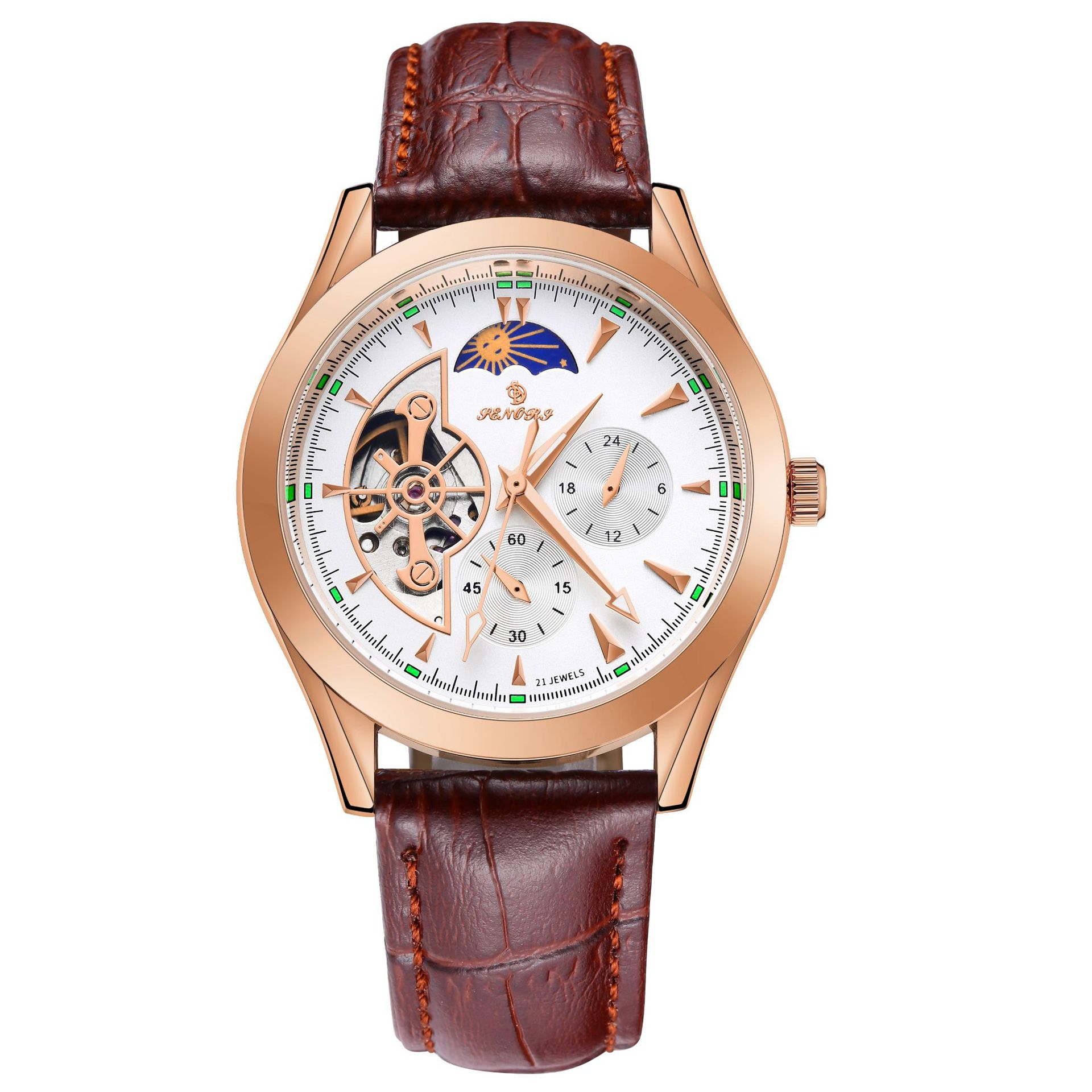 Sun, Moon and Stars Fully Automatic Mechanical Watch Hollow Watch Live Belt Men's Watch Manufacturer Spot Wholesale