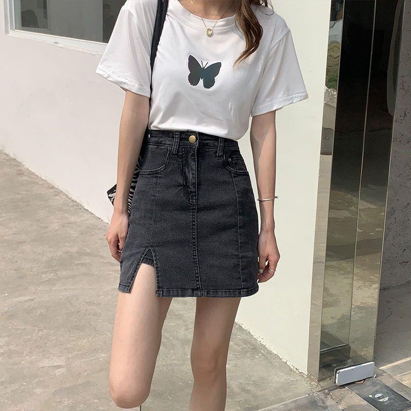 Slit Denim Skirt Women's Summer Sexy Short Skirt 2024 New Pants Skirt Hip Skirt High Waist Slimming Look A-line Skirt