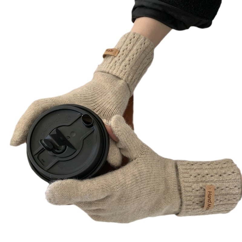 Cashmere gloves winter women's cold-proof warm thickened winter driving wool knitted gloves autumn and winter