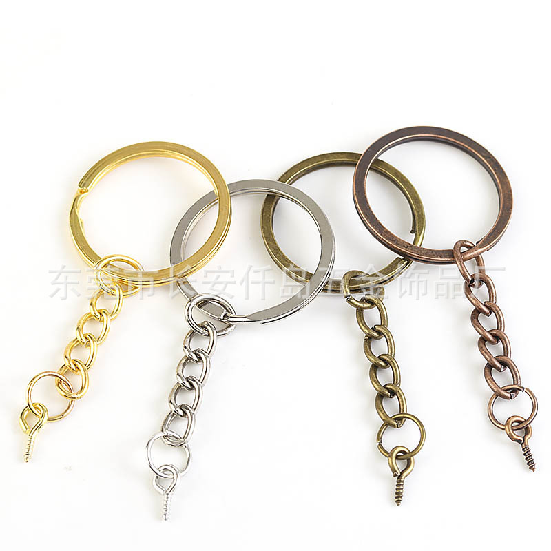 Factory wholesale multi-color key ring with chain key chain chain chain 30 flat ring 4 section button chain sheep's eye jewelry pendant