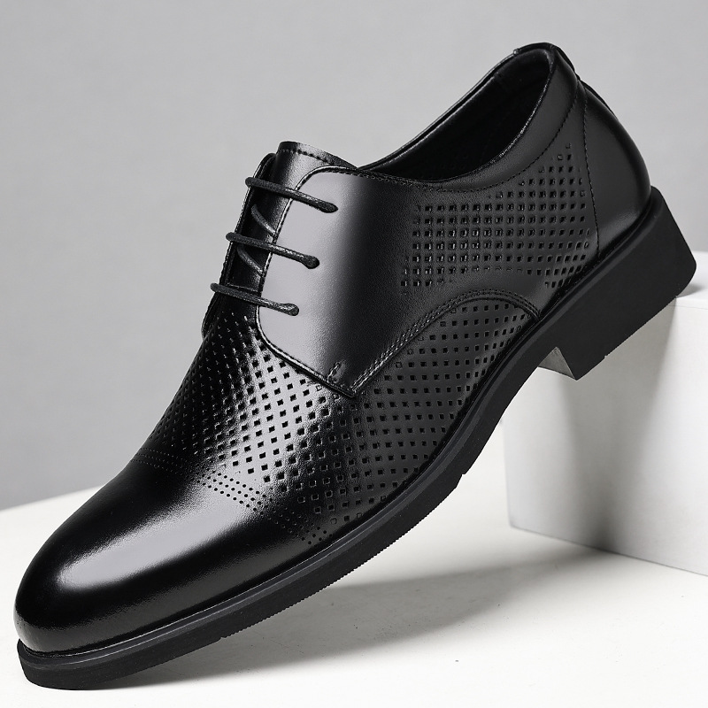 Leather Shoes Men's 2025 Summer New Hollow Business Dress Punched Sandals Men's Breathable plus size Commuter Derby Shoes