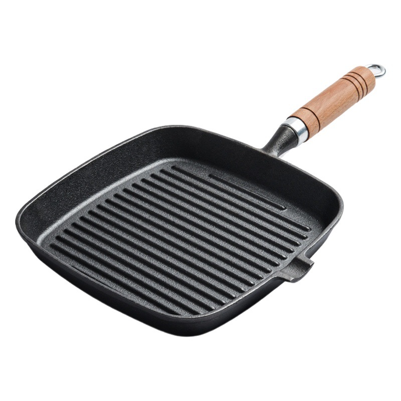 Source Factory Cast Iron Steak Frying Pan Uncoated Non-stick Household Striped 24cm Frying Steak Special Pan Pan