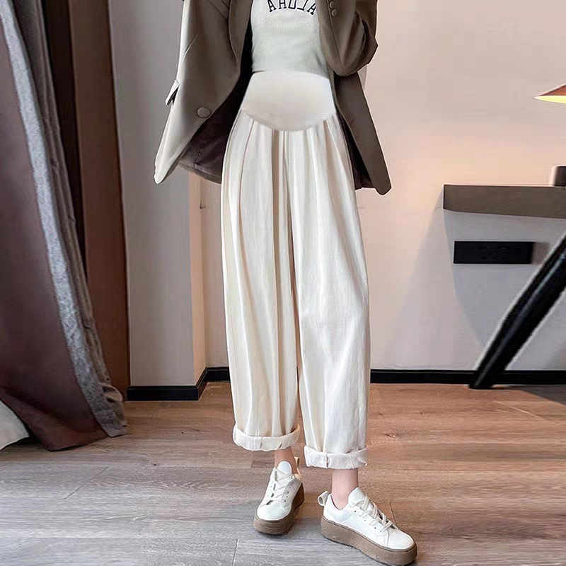 Picture of Pregnant Women's Pants Spring and Autumn Fashionable Outer Wear Large Size Loose Wide-leg Cotton and Hemp Pants Small Nine-point Casual Haren Pants