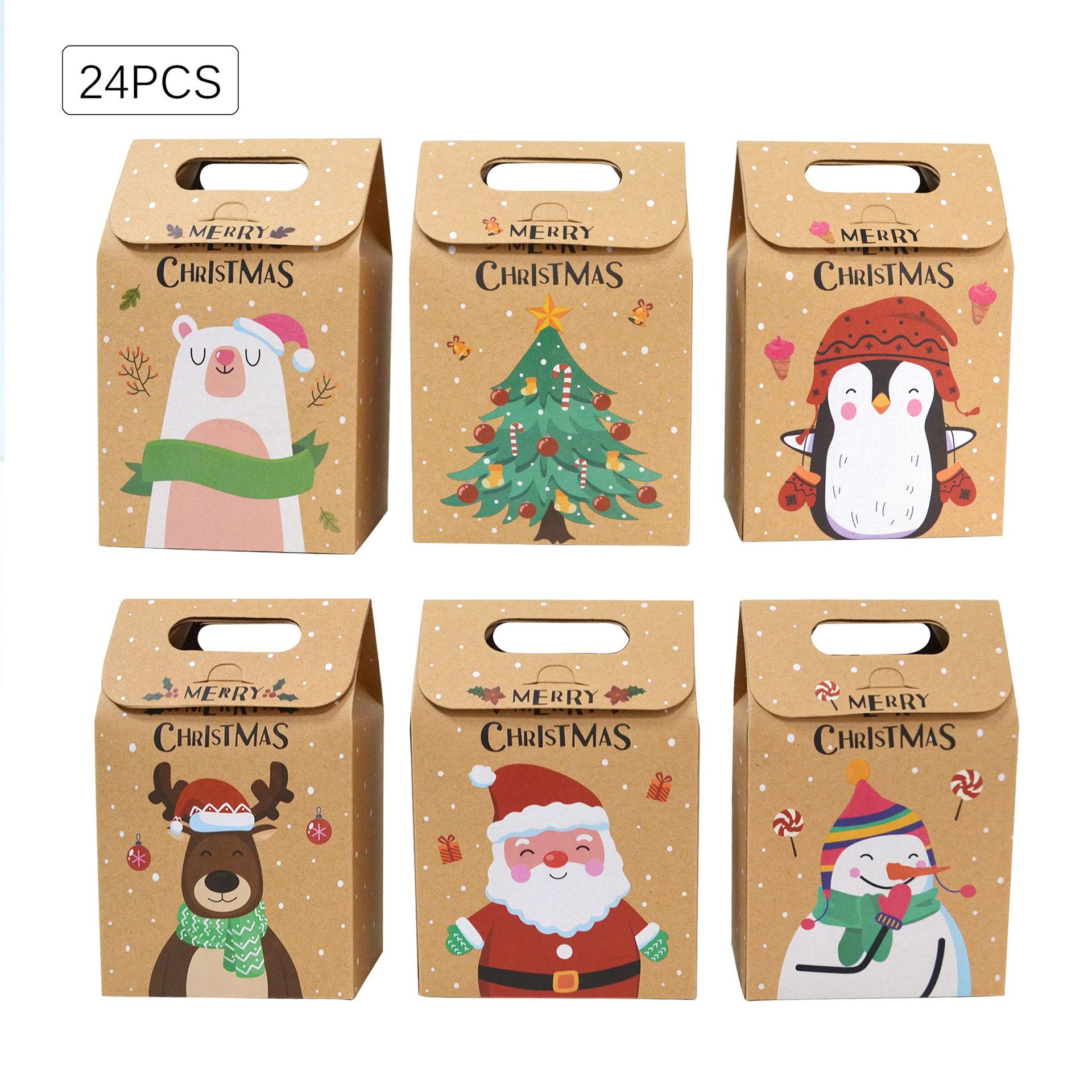Cross-border Christmas candy box Kraft paper snowflake paper bag 24 PCs candy box portable packaging candy bag wholesale