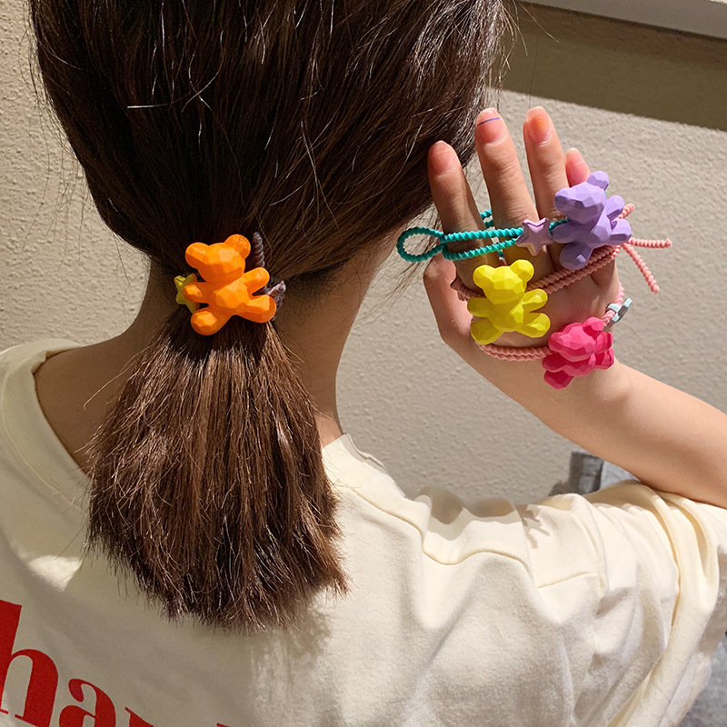 Picture of Ins Colorful Bear Hair Rope Cute Candy Color Frosted Hair Ring Girl's Hair Rope South Korea Ball Head Rubber Band Hair Accessories