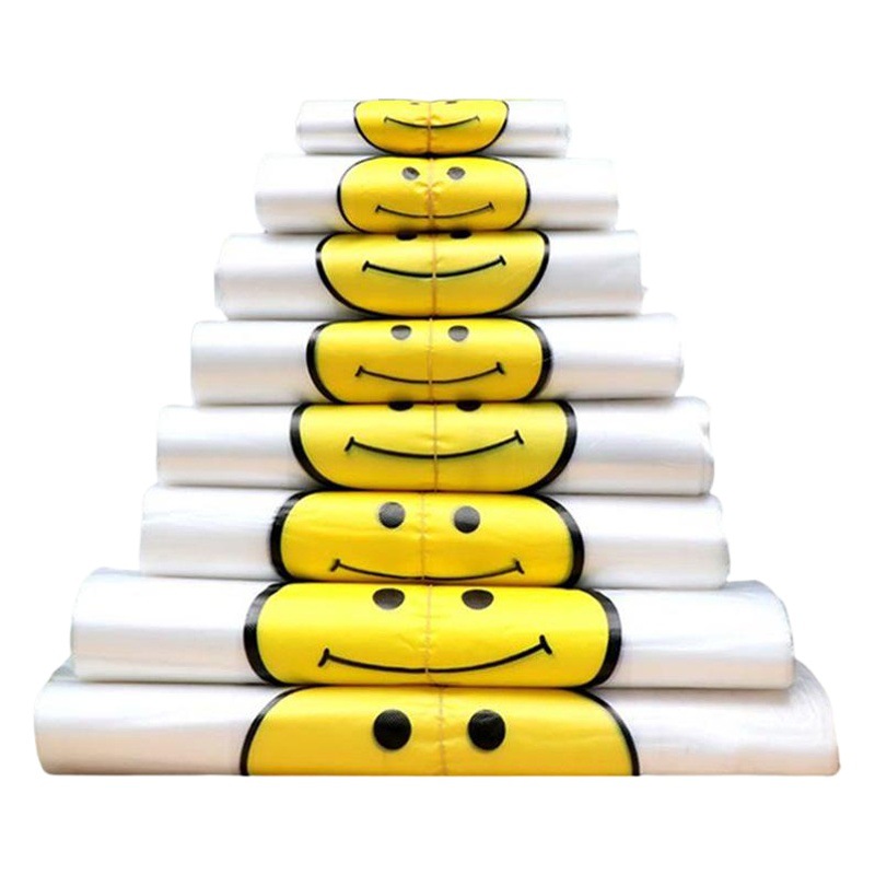 Shopping bag transparent Smiley plastic bag fruit stall supermarket shopping take-out packaging vest bag handbag wholesale