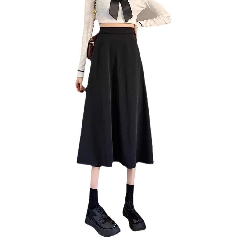Mid-length high waist slimming skirt women's A- line skirt black umbrella skirt autumn and winter 20 large swing 23 small new
