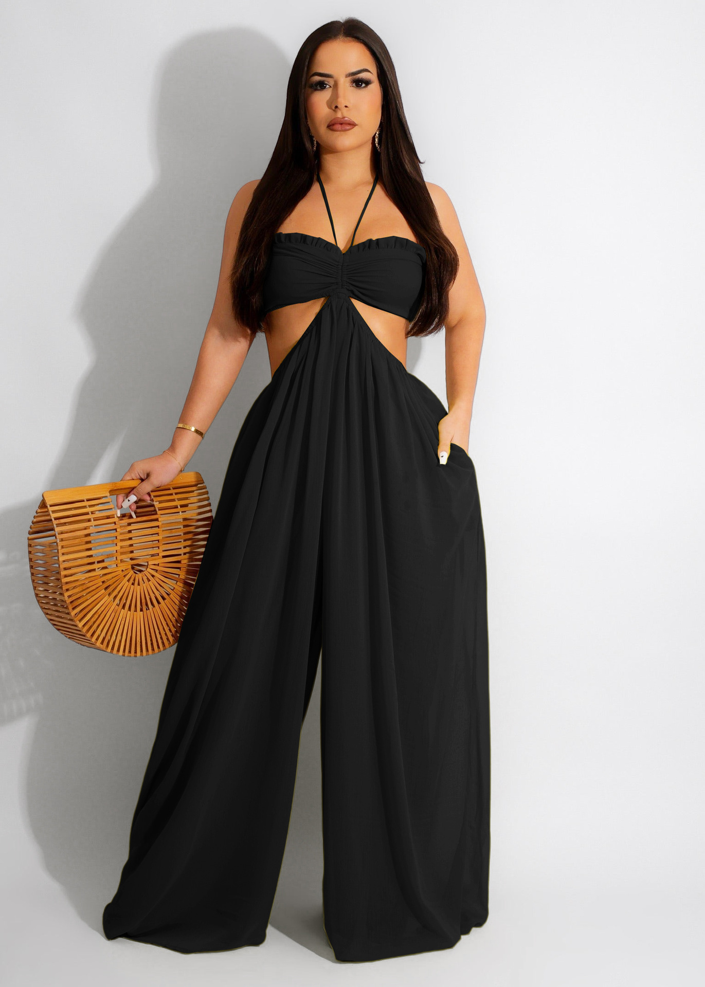 Picture of Cross-border e-commerce source factory Amazon best selling sexy chiffon chest-wrapped bare back wide-legged jumpsuit European and American women's clothing