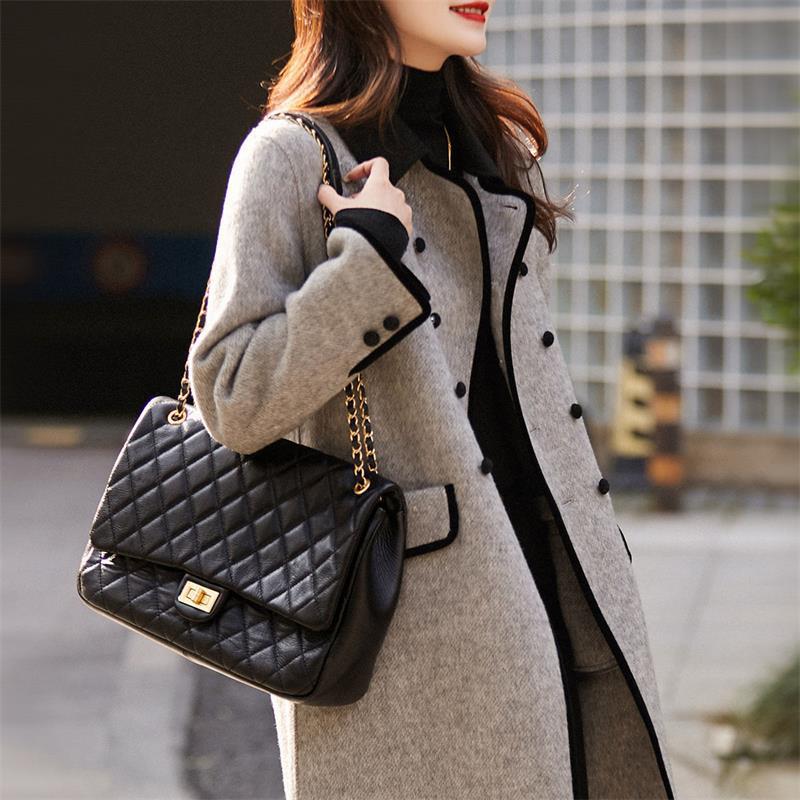 Autumn and Winter Korean Style New Fashion Contrast Lapel Coat Women's Woolen Coat Elegant Casual All-match Woolen Top Women's Clothing