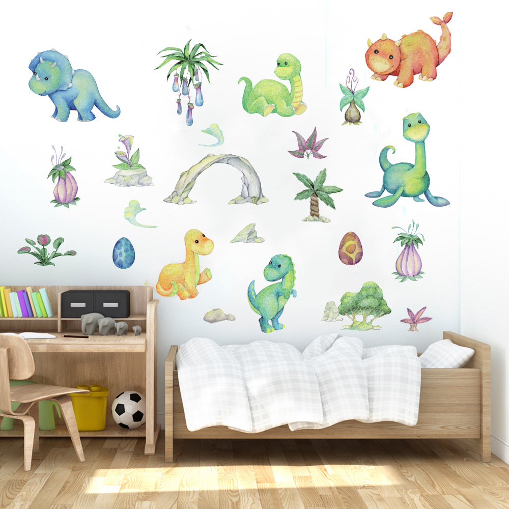 Factory wholesale Kun Shang cross-border supply hand-painted dinosaur wall stickers living room bedroom children's room decoration stickers KS6785