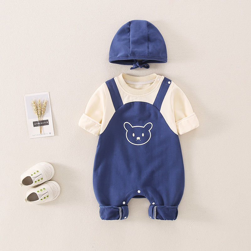 Picture of Newborn Baby Autumn Clothing, Cute and Super Cute Baby One-Piece Harem, Spring & Fall Full Moon and 100 Days Hooded Outdoor Crawling Clothing