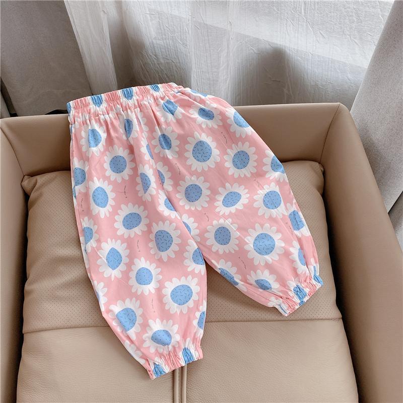 Picture of All-match Anti-mosquito Pants Girls' Summer Printed Mid-high Waist Beach Pants Children's Vintage Floral Pants Summer Sunscreen Pants
