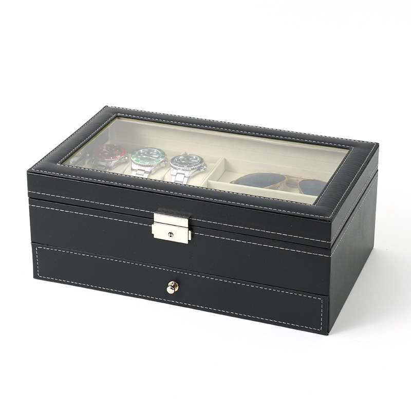 Picture of Pu Leather Carbon Fiber High-End Watch Storage Box with Transparent Window Watch Display Box Watch Glasses Packaging Box