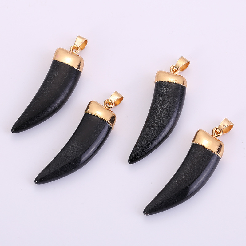 Frosted Black Crystal Horn Fashion Gold Electroplated Necklace Pendant Aliexpress ins European and American Cross-border Supply