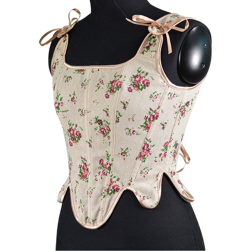 3102 French style floral lace-up Fishbone corset short vest Bustier Crop early spring new cross-border