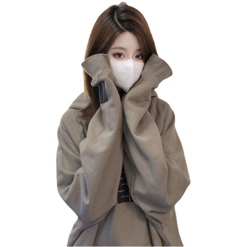 Retro Velvet Sweatshirt for Women in Autumn and Winter New Korean Style Student Print Hooded Loose Jacket for Women One Piece Drop Shipping