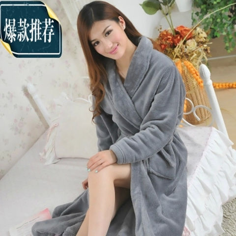 Picture of Factory in stock Flannel Nightgown Exlongation Coral Fleece Bathrobe Couples Home Clothes Pajamas Autumn and Winter Bathrobe for Men and Women