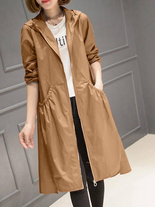 Picture of 2024 New Autum Hooded Mid-Length Over-The-Knee Thin Spring Women's Windbreaker Jacket Loose Large Size Outerwear