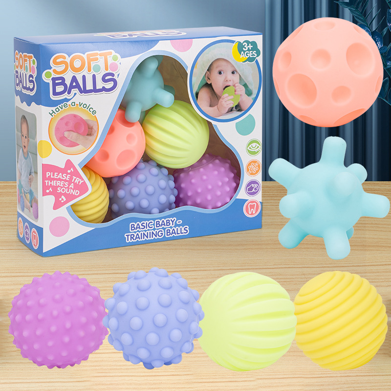 Baby Hand Ball Toy Manhattan Kidsren's Soft Rubber Touch Massage Perception Touch Vinyl Educational Bath Infant