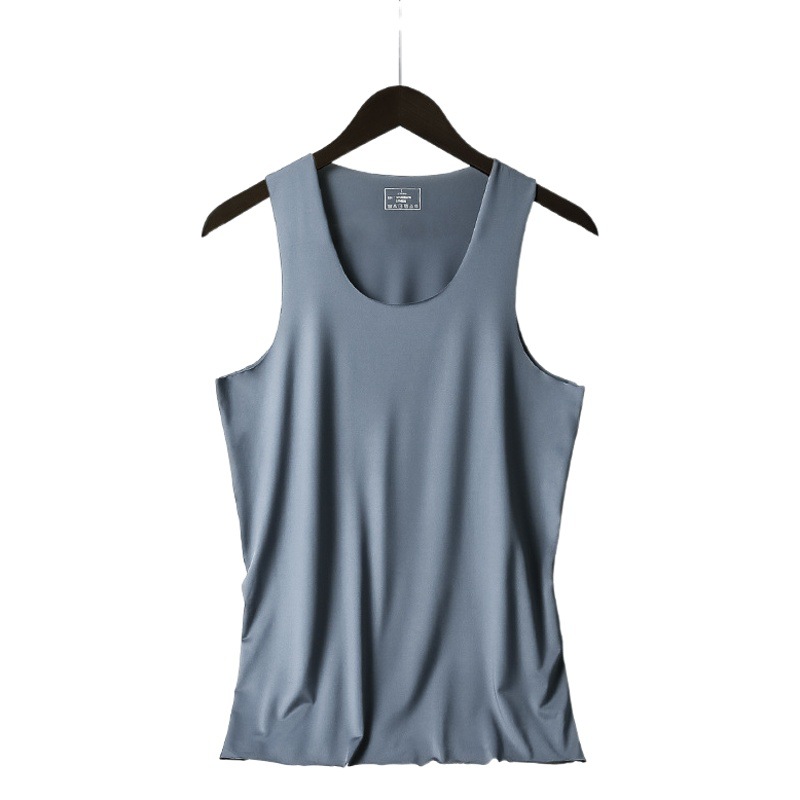 Men's Vest Summer Ice Silk Seamless Breathable Round Neck Slim-fit Sports Undershirt Wide Shoulder Underwear Business Base Shirt
