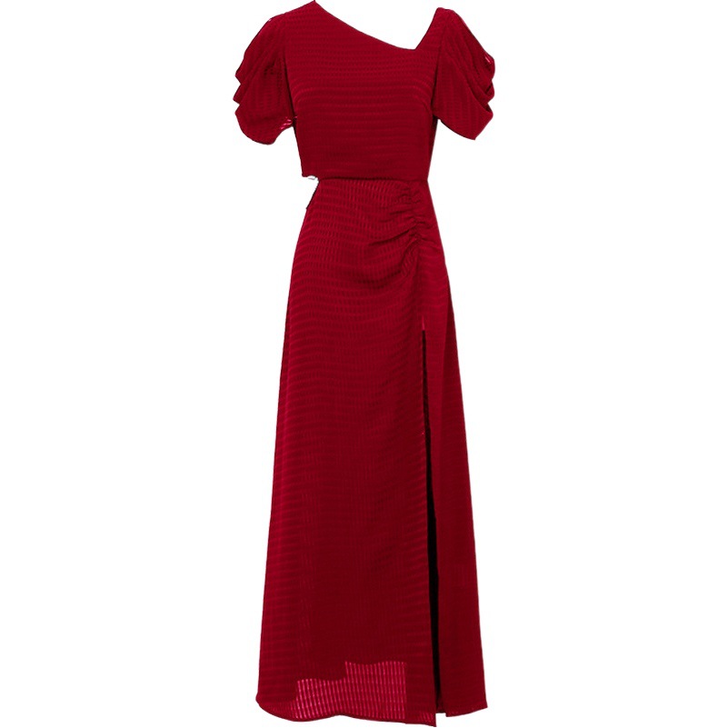 2025 New Summer Products, Ladylike Elegant, Slanted Collar Design, Cut Out Waist, High Waist, Slimming Look, Large Swing Dress for Women