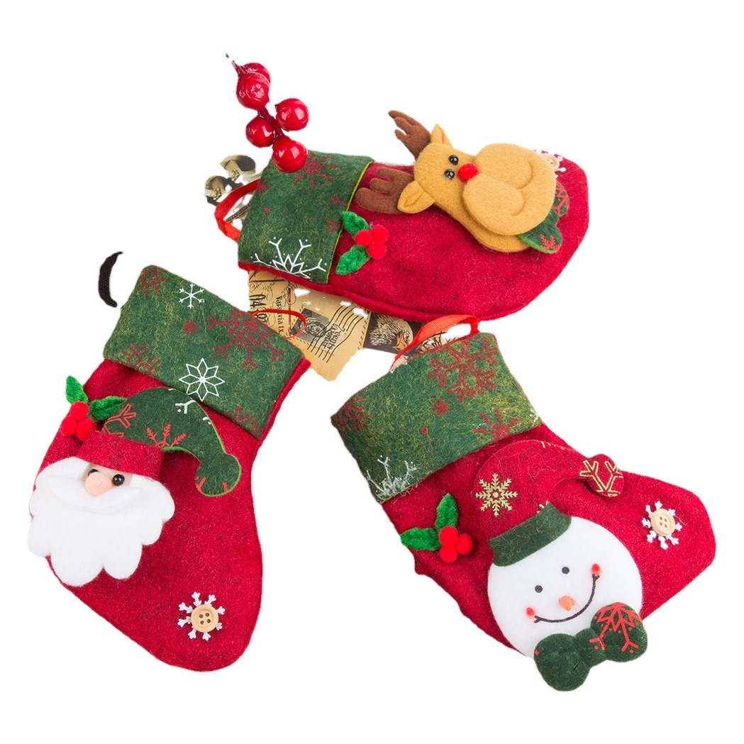 Picture of Christmas decorative small socks set retro country small Christmas socks combination pendant candy bag Christmas tree pendant