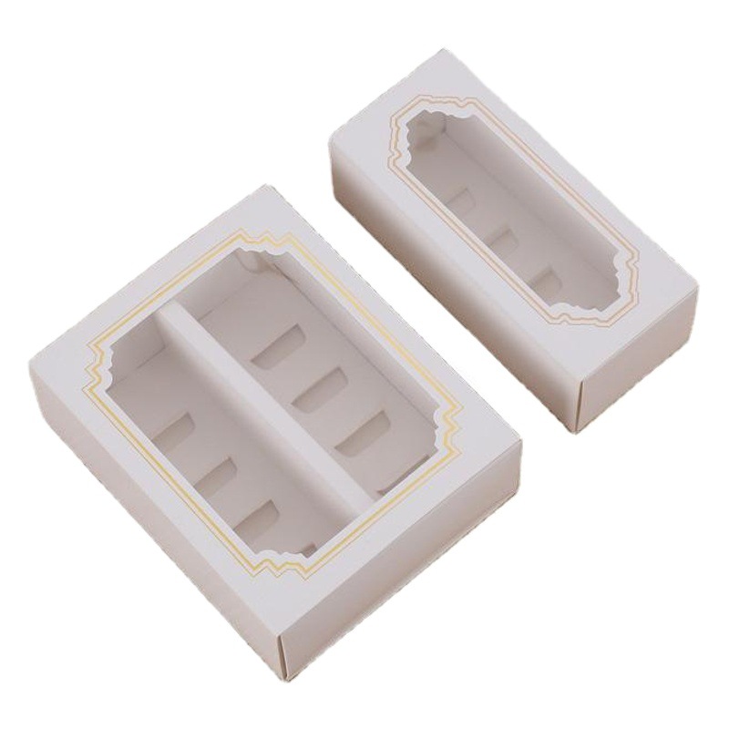 5-grain/10-grain Transparent Window Macarons Packaging Box Gold-edged Bronzing White Cardboard Box Baking Biscuits West Point Box