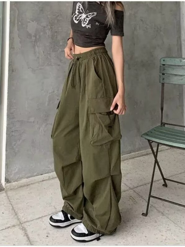 Picture of American Style Spicy Girl Cargo Pants Casual Pants Women Spring Summer Drape Slimming Straight Wide-Leg Pants Floor-Length Long Pants Trendy Wholesale