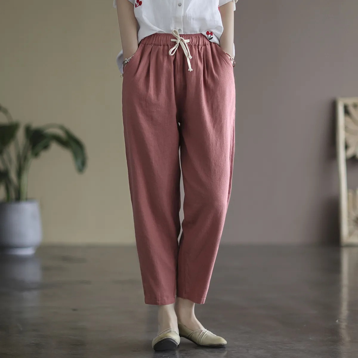 Cotton and Linen Ankle-length Pants Women's 2024 Spring and Summer New Korean Style Loose Slimming High Waist Straight Pants for Autumn Casual Pants