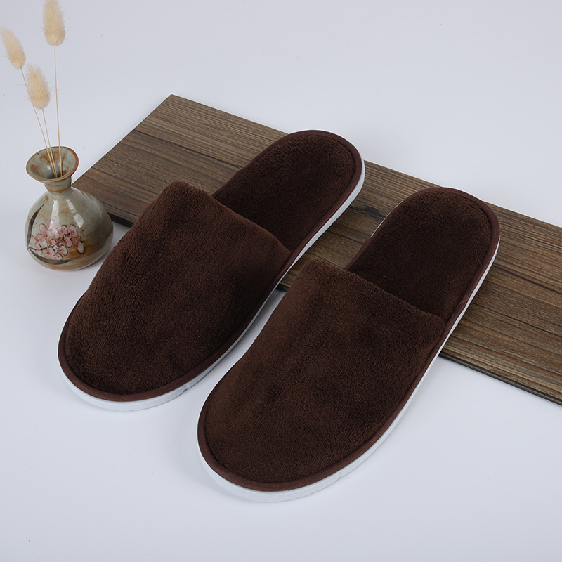 Picture of Disposable solid color coral fleece slippers hotel homestay couple slippers room hotel thickened slippers wholesale