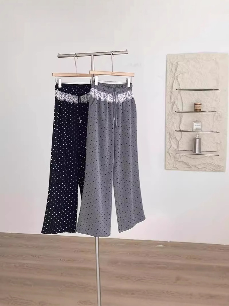 2025 Summer New Korean Style Casual Age-Reducing Versatile Slimming Lazy Style High-Waisted Lace Splicing Straight Trousers for Women