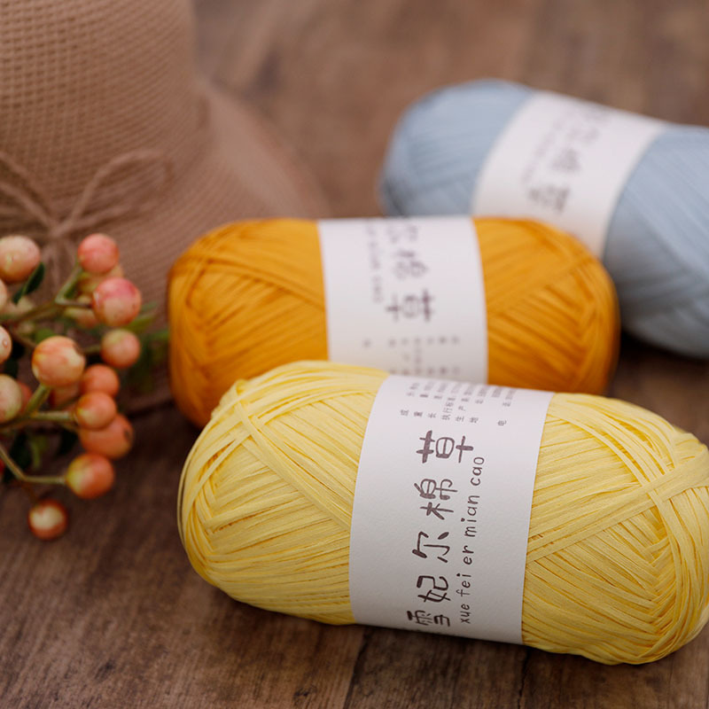 Picture of pure cotton wool snow feier cotton straw bag hat diy hand-woven thread crochet thread crochet thread raffia