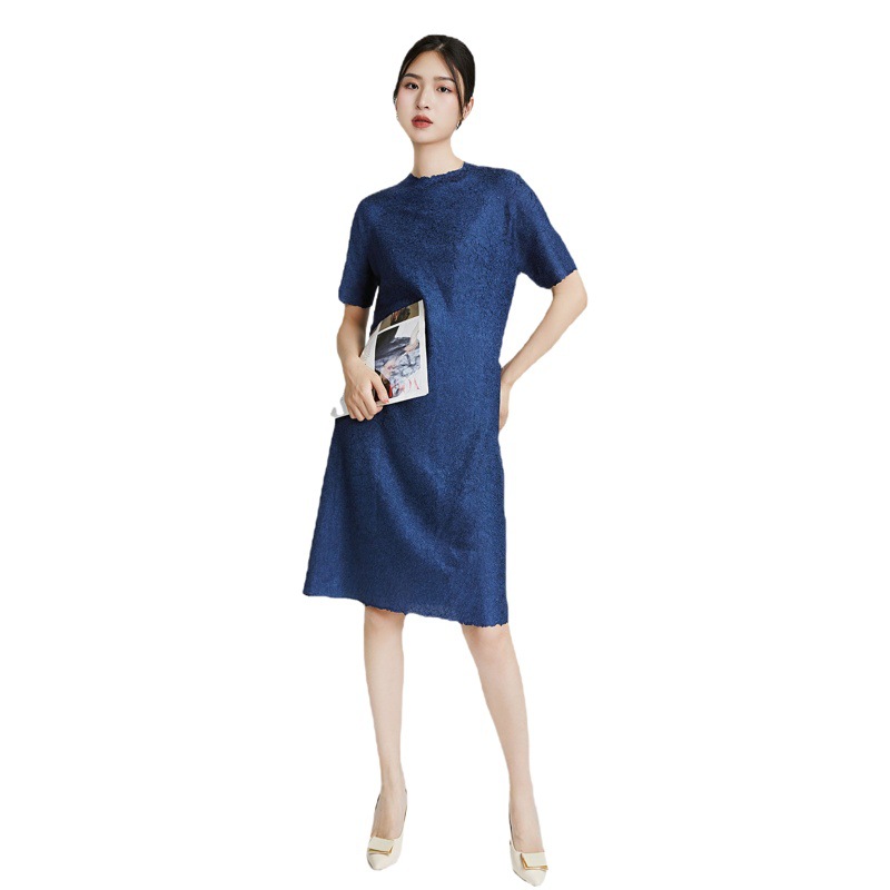 Handmade Pleated Elegant All-match dress Women's Summer New Loose Flesh Covering Slim A- line Skirt Pleated Midi Dress Instagram Style Trendy
