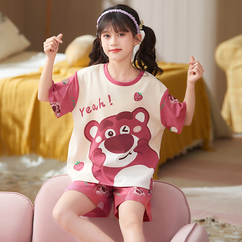 Picture of New Style Pajamas for Girls Summer Thin Air Conditioning Home Clothes for Girls 2024 New Style Short Sleeve Suit for Summer Outer Wear