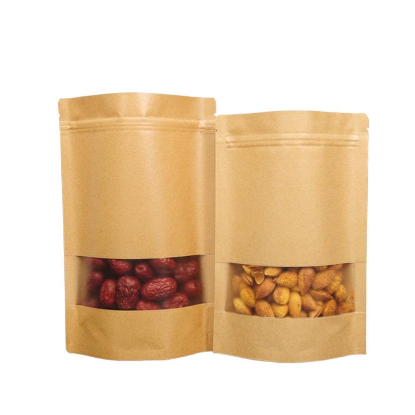 Customized Kraft Paper Bag Window Ziplock Bag Food Packaging Bag Self-Standing Tea Bag Dried Fruit Red Date Sealed Bag Printing
