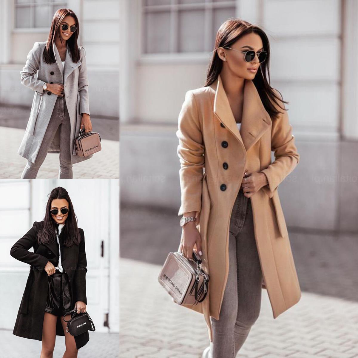Europe and the United States new cross-border women's Amazon woolen coat solid color strap long woolen coat