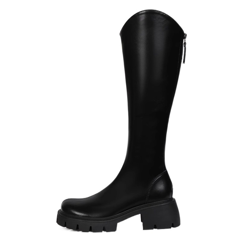 Qiao Fei Fei V-Cut Long Boots for Women 2025 Autumn and Winter Brown Thick-Soled High Boots Riding Boots for Women Height-Increasing and Slimming