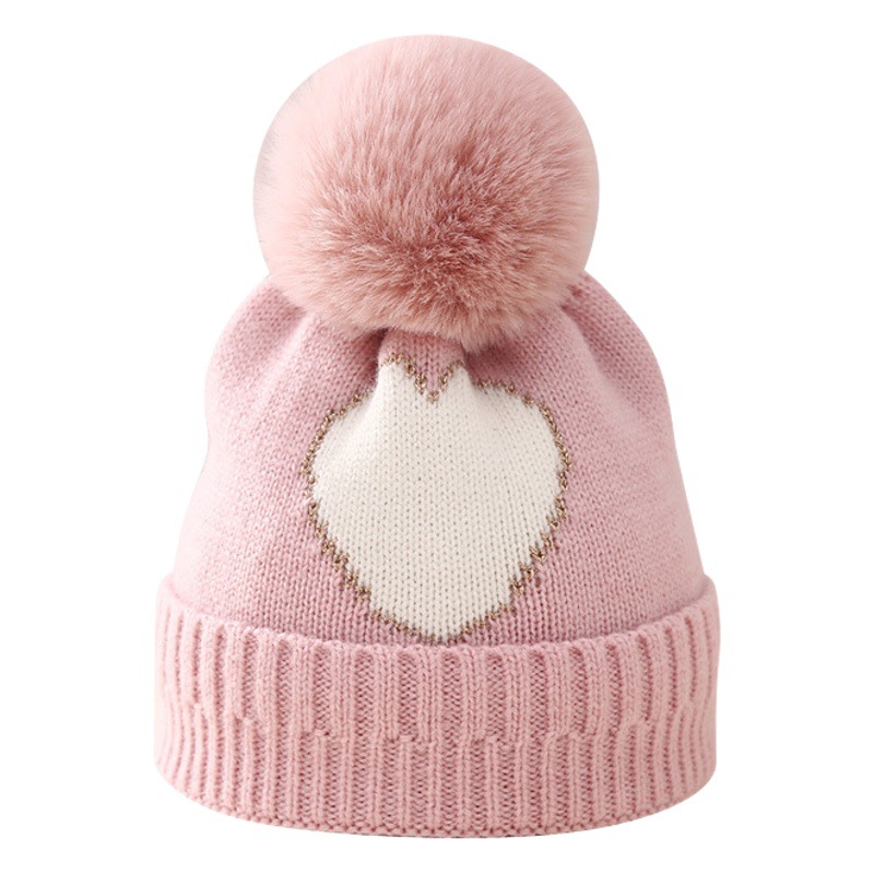 Baby Knitted Hat 0-12 Months Golden Silk Jacquard Love Knitted Hat Baby Girl Double-layer Thickened Wool Hat Cross-Border