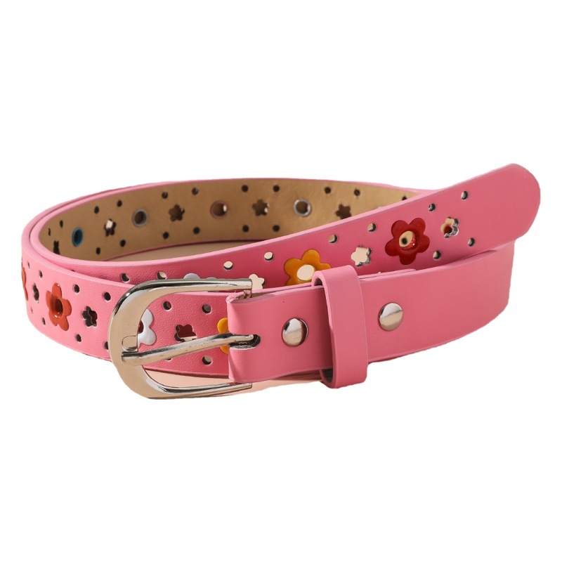 Cross-Border Women's Belt New Children's Belt Korean Style Flower Butterfly Hollow Children's Casual Pin Buckle Belt