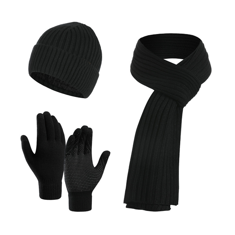 Picture of Factory autumn and winter New European and American knitted hat set Amazon men and women winter solid color scarf hat three-piece set