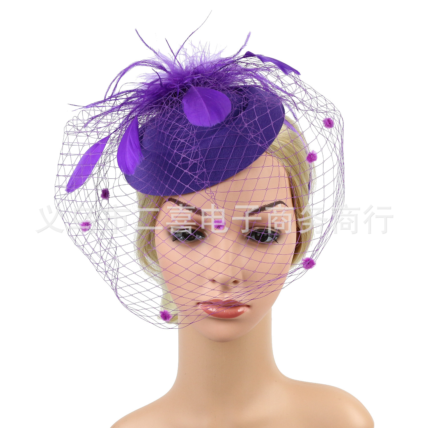 Picture of Cross-border supply of European and American bridal wedding gauze hair accessories fashion hairband headdress feather small hat hairpin