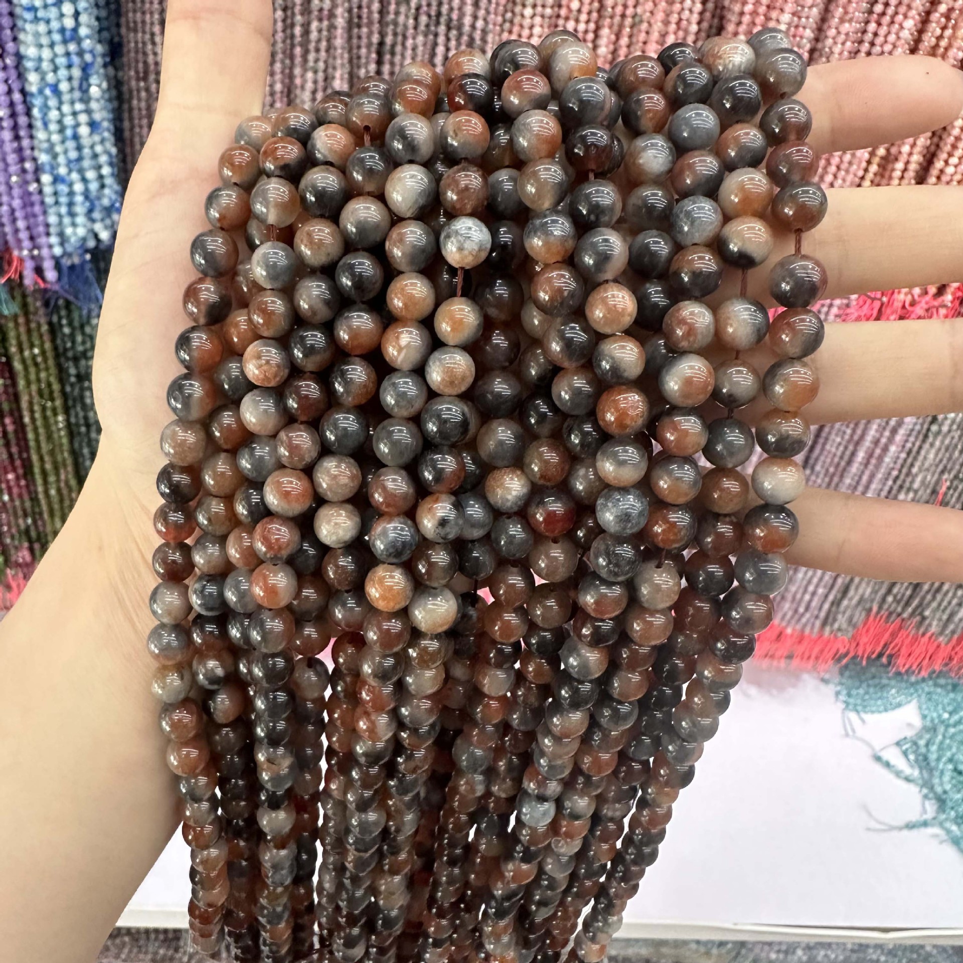 Picture of Live hot grade a chalcedony 8mm two-color round beads beads handmade diy Internet celebrity matching in stock jewelry
