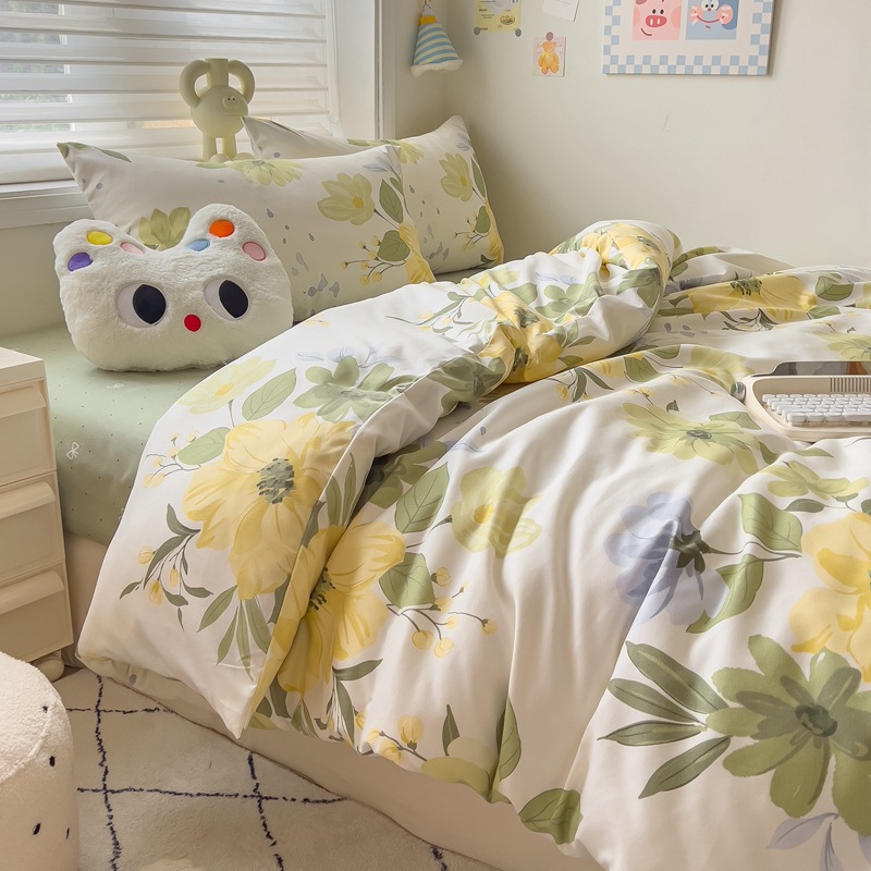 Picture of Class A Maternal and Infant Grade Four-Piece Set Small Fresh Thickened Sanding Quilt Cover Washed Cotton Bed Sheet Quilt Cover Dormitory Three-Piece Set ins