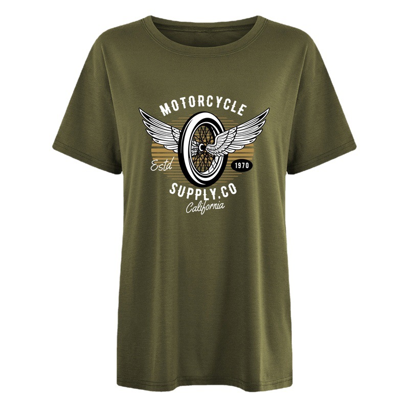 Spring AliExpress New shirt Dropped Shoulder MOTORCYCLE Wheels T-Shirt Loose Pattern Women's T-Shirt