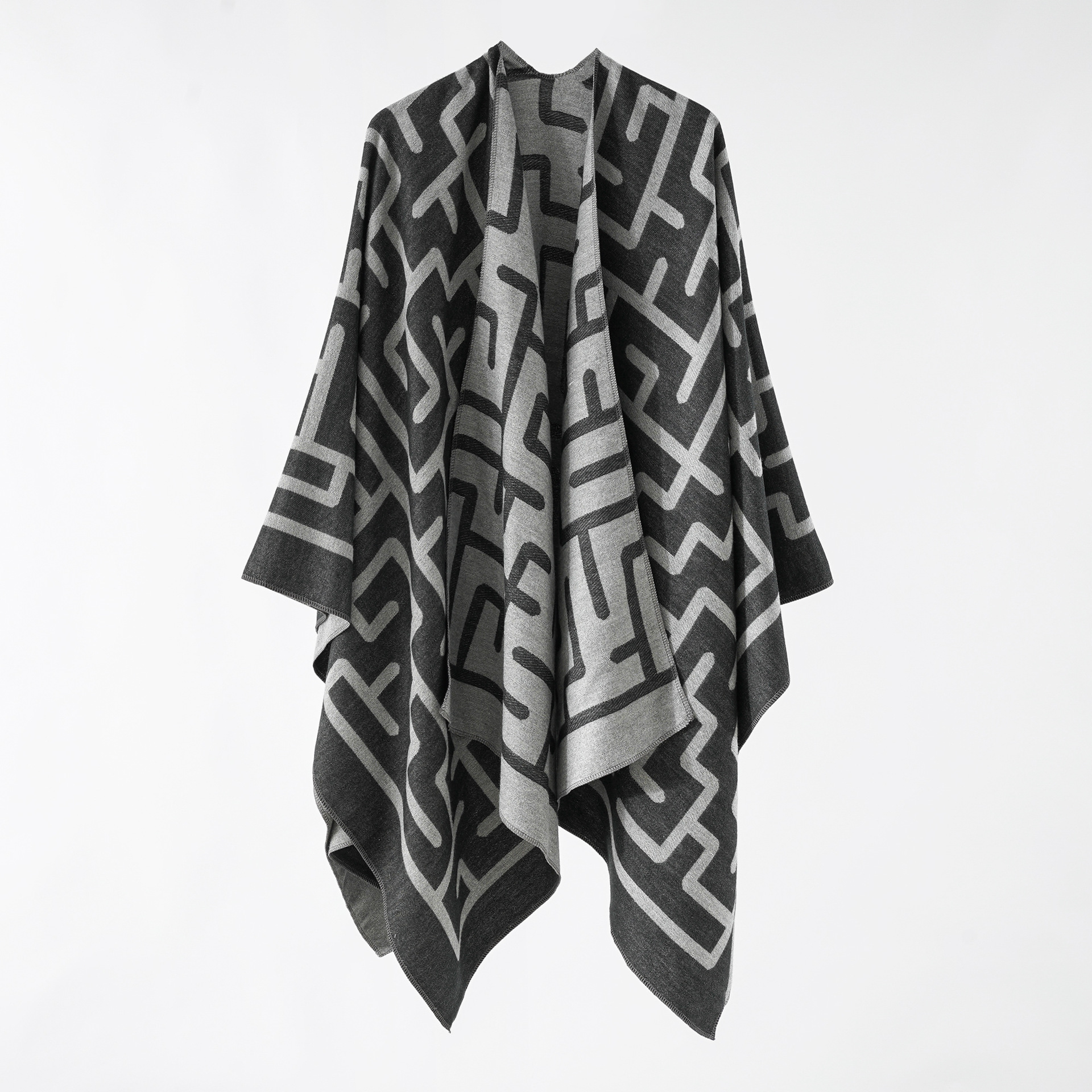 Cross-border 2024 New Maze Large Split Cape for Photography Travel Fashion Warm Sunshade Shawl