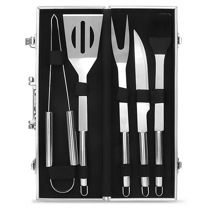 Picture of Amazon Stainless Steel Outdoor Barbecue Tool Bag Bbq Barbecue Clip Shovel Fork Skewer Aluminum Box Free Combination Set