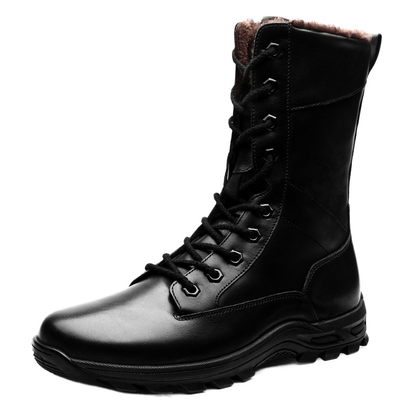 00260 Men's Shoes Martin Boots Black High Top Zipper Large Size Cross-border Cowhide Workwear Big Head Leather Boots Casual Cotton Boots