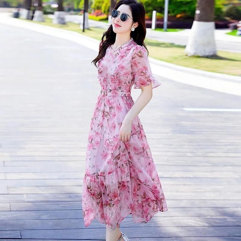 Mid-Length Printed Dress 2025 Summer New Niche French High-Waist Design Super Fairy Mid-Length Skirt