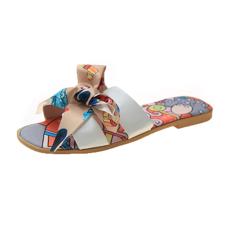 Picture of Colorful Ribbon Bow Flat Heel Flat Slippers Women's 2025 Summer New Style Easiest for Match Floral Flop