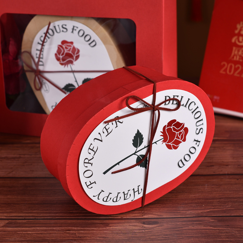 Christmas Oval Baking Packaging Box Cookie Toffee Nougat Candy Red Oval Gift Box